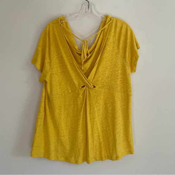 Anthropologie Maeve Horizon 100% Linen Yellow Twist Open Back Top Shirt XL - Picture 9 of 11